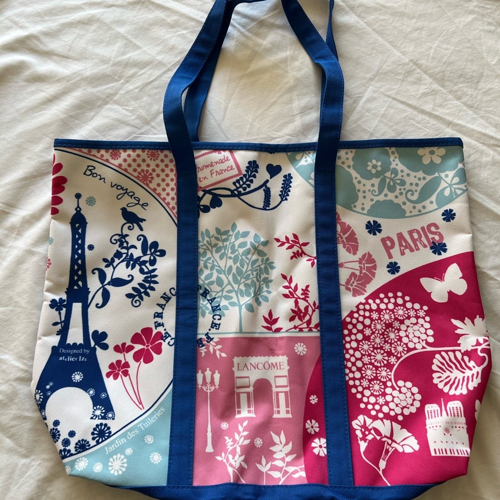 Lancome Colorful Parisian Tote - Blue, Pink, and White